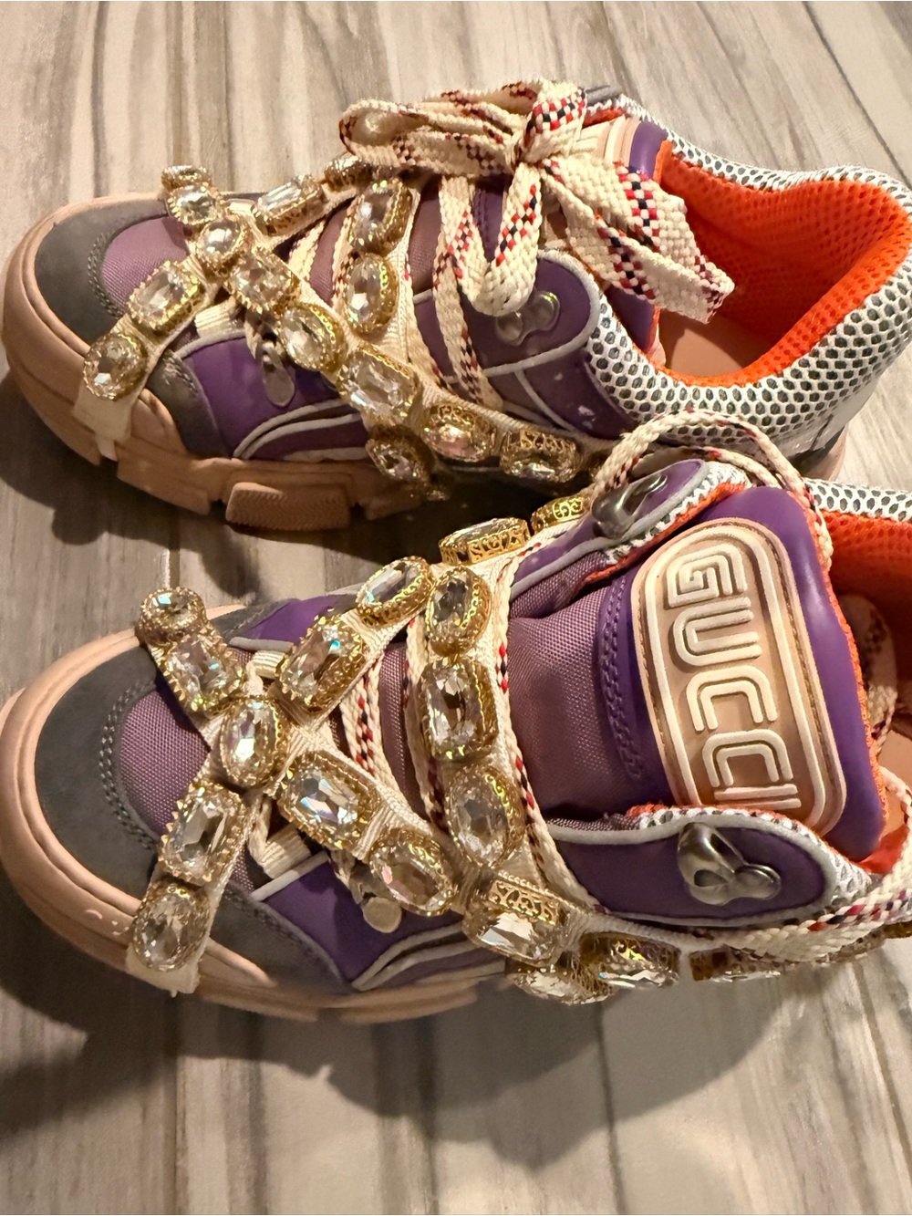 Gucci Purple and Orange Jeweled Strap Chunky Sneakers
